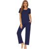 imageWiWi Bamboo Viscose Pajamas for Women Soft Comfy Loungewear Short Sleeve Tops and Long Pants Sleepwear Pjs SXXLAnavy