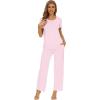 imageWiWi Bamboo Viscose Pajamas for Women Soft Comfy Loungewear Short Sleeve Tops and Long Pants Sleepwear Pjs SXXLApink