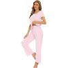 imageWiWi Bamboo Viscose Pajamas for Women Soft Comfy Loungewear Short Sleeve Tops and Long Pants Sleepwear Pjs SXXLApink