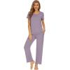 imageWiWi Bamboo Viscose Pajamas for Women Soft Comfy Loungewear Short Sleeve Tops and Long Pants Sleepwear Pjs SXXLAviolet