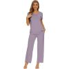 imageWiWi Bamboo Viscose Pajamas for Women Soft Comfy Loungewear Short Sleeve Tops and Long Pants Sleepwear Pjs SXXLAviolet