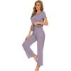 imageWiWi Bamboo Viscose Pajamas for Women Soft Comfy Loungewear Short Sleeve Tops and Long Pants Sleepwear Pjs SXXLAviolet