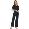 imageWiWi Bamboo Viscose Pajamas for Women Soft Comfy Loungewear Short Sleeve Tops and Long Pants Sleepwear Pjs SXXLBblack
