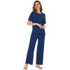 imageWiWi Bamboo Viscose Pajamas for Women Soft Comfy Loungewear Short Sleeve Tops and Long Pants Sleepwear Pjs SXXLBblue Depth