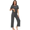 imageWiWi Bamboo Viscose Pajamas for Women Soft Comfy Loungewear Short Sleeve Tops and Long Pants Sleepwear Pjs SXXLBcharcoal Heather