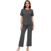 imageWiWi Bamboo Viscose Pajamas for Women Soft Comfy Loungewear Short Sleeve Tops and Long Pants Sleepwear Pjs SXXLBcharcoal Heather