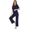 imageWiWi Bamboo Viscose Pajamas for Women Soft Comfy Loungewear Short Sleeve Tops and Long Pants Sleepwear Pjs SXXLBnavy