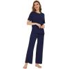 imageWiWi Bamboo Viscose Pajamas for Women Soft Comfy Loungewear Short Sleeve Tops and Long Pants Sleepwear Pjs SXXLBnavy