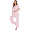 imageWiWi Bamboo Viscose Pajamas for Women Soft Comfy Loungewear Short Sleeve Tops and Long Pants Sleepwear Pjs SXXLBpink