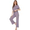 imageWiWi Bamboo Viscose Pajamas for Women Soft Comfy Loungewear Short Sleeve Tops and Long Pants Sleepwear Pjs SXXLBviolet