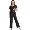 imageWiWi Bamboo Viscose Pajamas for Women Soft Comfy Loungewear Short Sleeve Tops and Long Pants Sleepwear Pjs SXXLCblack