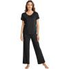 imageWiWi Bamboo Viscose Pajamas for Women Soft Comfy Loungewear Short Sleeve Tops and Long Pants Sleepwear Pjs SXXLCblack