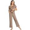 imageWiWi Bamboo Viscose Pajamas for Women Soft Comfy Loungewear Short Sleeve Tops and Long Pants Sleepwear Pjs SXXLCcamel