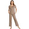 imageWiWi Bamboo Viscose Pajamas for Women Soft Comfy Loungewear Short Sleeve Tops and Long Pants Sleepwear Pjs SXXLCcamel