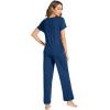 imageWiWi Bamboo Viscose Pajamas for Women Soft Comfy Loungewear Short Sleeve Tops and Long Pants Sleepwear Pjs SXXLCink Blue