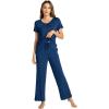 imageWiWi Bamboo Viscose Pajamas for Women Soft Comfy Loungewear Short Sleeve Tops and Long Pants Sleepwear Pjs SXXLCink Blue