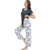 imageWiWi Bamboo Viscose Pajamas for Women Soft Comfy Loungewear Short Sleeve Tops and Long Pants Sleepwear Pjs SXXLCmidnight Blue Feather