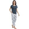 imageWiWi Bamboo Viscose Pajamas for Women Soft Comfy Loungewear Short Sleeve Tops and Long Pants Sleepwear Pjs SXXLCmidnight Blue Feather