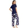 imageWiWi Bamboo Viscose Pajamas for Women Soft Comfy Loungewear Short Sleeve Tops and Long Pants Sleepwear Pjs SXXLCnavyPeony