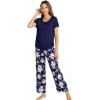 imageWiWi Bamboo Viscose Pajamas for Women Soft Comfy Loungewear Short Sleeve Tops and Long Pants Sleepwear Pjs SXXLCnavyPeony