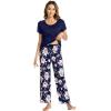 imageWiWi Bamboo Viscose Pajamas for Women Soft Comfy Loungewear Short Sleeve Tops and Long Pants Sleepwear Pjs SXXLCnavyPeony