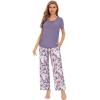 imageWiWi Bamboo Viscose Pajamas for Women Soft Comfy Loungewear Short Sleeve Tops and Long Pants Sleepwear Pjs SXXLCpurpleFloral