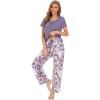 imageWiWi Bamboo Viscose Pajamas for Women Soft Comfy Loungewear Short Sleeve Tops and Long Pants Sleepwear Pjs SXXLCpurpleFloral