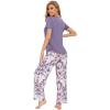 imageWiWi Bamboo Viscose Pajamas for Women Soft Comfy Loungewear Short Sleeve Tops and Long Pants Sleepwear Pjs SXXLCpurpleFloral