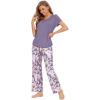 imageWiWi Bamboo Viscose Pajamas for Women Soft Comfy Loungewear Short Sleeve Tops and Long Pants Sleepwear Pjs SXXLCpurpleFloral