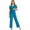imageWiWi Bamboo Viscose Pajamas for Women Soft Comfy Loungewear Short Sleeve Tops and Long Pants Sleepwear Pjs SXXLCteal Blue