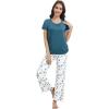 imageWiWi Bamboo Viscose Pajamas for Women Soft Comfy Loungewear Short Sleeve Tops and Long Pants Sleepwear Pjs SXXLCwhiteGreen Dots