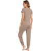 imageWiWi Pajamas for Women Soft Pajama Sets Short Sleeve Tops with Jogger Pants Viscose from Bamboo Pjs SXXLCamel