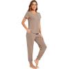 imageWiWi Pajamas for Women Soft Pajama Sets Short Sleeve Tops with Jogger Pants Viscose from Bamboo Pjs SXXLCamel