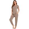 imageWiWi Pajamas for Women Soft Pajama Sets Short Sleeve Tops with Jogger Pants Viscose from Bamboo Pjs SXXLCamel