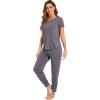 imageWiWi Pajamas for Women Soft Pajama Sets Short Sleeve Tops with Jogger Pants Viscose from Bamboo Pjs SXXLDark Grey