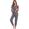 imageWiWi Pajamas for Women Soft Pajama Sets Short Sleeve Tops with Jogger Pants Viscose from Bamboo Pjs SXXLDark Grey