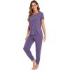 imageWiWi Pajamas for Women Soft Pajama Sets Short Sleeve Tops with Jogger Pants Viscose from Bamboo Pjs SXXLLavender