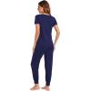 imageWiWi Pajamas for Women Soft Pajama Sets Short Sleeve Tops with Jogger Pants Viscose from Bamboo Pjs SXXLNavy