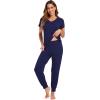 imageWiWi Pajamas for Women Soft Pajama Sets Short Sleeve Tops with Jogger Pants Viscose from Bamboo Pjs SXXLNavy