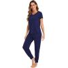 imageWiWi Pajamas for Women Soft Pajama Sets Short Sleeve Tops with Jogger Pants Viscose from Bamboo Pjs SXXLNavy