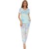 imageWiWi Pajamas for Women Soft Pajama Sets Short Sleeve Tops with Jogger Pants Viscose from Bamboo Pjs SXXLTie Dye