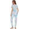 imageWiWi Pajamas for Women Soft Pajama Sets Short Sleeve Tops with Jogger Pants Viscose from Bamboo Pjs SXXLTie Dye