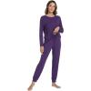 imageWiWi Womens Pajamas Set Long Sleeve Sleepwear Tops with Jogger Pants Viscose from Bamboo Super soft Lounge Pjs Sets SXXLDark Purple
