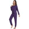 imageWiWi Womens Pajamas Set Long Sleeve Sleepwear Tops with Jogger Pants Viscose from Bamboo Super soft Lounge Pjs Sets SXXLDark Purple