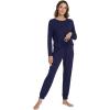 imageWiWi Womens Pajamas Set Long Sleeve Sleepwear Tops with Jogger Pants Viscose from Bamboo Super soft Lounge Pjs Sets SXXLNavy