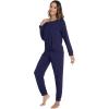 imageWiWi Womens Pajamas Set Long Sleeve Sleepwear Tops with Jogger Pants Viscose from Bamboo Super soft Lounge Pjs Sets SXXLNavy