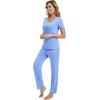 imageWiWi Womens Viscose from Bamboo Pajamas Set 2 Piece Soft Top with Long Pants Pjs Sleepwear Lightweight Loungewear Sets SXXLAair Blue