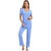 imageWiWi Womens Viscose from Bamboo Pajamas Set 2 Piece Soft Top with Long Pants Pjs Sleepwear Lightweight Loungewear Sets SXXLAair Blue