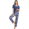 imageWiWi Womens Viscose from Bamboo Pajamas Set 2 Piece Soft Top with Long Pants Pjs Sleepwear Lightweight Loungewear Sets SXXLAblue DepthGray Peony