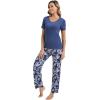 imageWiWi Womens Viscose from Bamboo Pajamas Set 2 Piece Soft Top with Long Pants Pjs Sleepwear Lightweight Loungewear Sets SXXLAblue DepthGray Peony